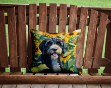 Load image into Gallery viewer, Portuguese Water Dog in Sunflowers Throw Pillow - 14x14 Decorative Pillow – Art for Your Home &amp; Patio
