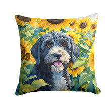 Load image into Gallery viewer, Portuguese Water Dog in Sunflowers Throw Pillow - 14x14 Decorative Pillow – Art for Your Home &amp; Patio