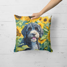 Load image into Gallery viewer, Portuguese Water Dog in Sunflowers Throw Pillow