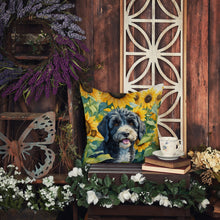 Load image into Gallery viewer, Portuguese Water Dog in Sunflowers Throw Pillow