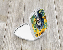 Load image into Gallery viewer, Portuguese Water Dog in Sunflowers Compact Mirror – Stylish Purse Mirror with Artistic Covers