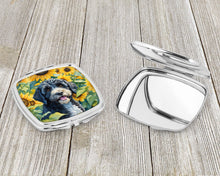 Load image into Gallery viewer, Portuguese Water Dog in Sunflowers Compact Mirror – Stylish Purse Mirror with Artistic Covers