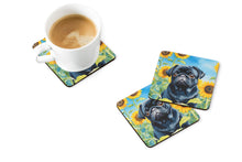 Load image into Gallery viewer, Pug in Sunflowers Coasters - Set of 4 Lightweight Foam, Absorbent Drink Coasters