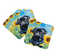 Load image into Gallery viewer, Pug in Sunflowers Coasters - Set of 4 Lightweight Foam, Absorbent Drink Coasters