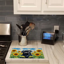 Load image into Gallery viewer, Pug in Sunflowers Cutting Board Tempered Glass Kitchen Cutting Surface, Heat Resistant Chopping Board with Non-Slip Feet, Decorative Food Prep &amp; Serving