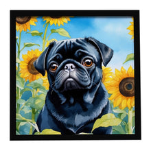 Load image into Gallery viewer, Pug in Sunflowers Framed Metal Print