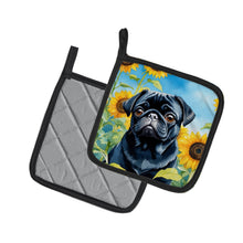 Load image into Gallery viewer, Pug in Sunflowers Pot Holders - Set of 2 Decorative Kitchen Helpers | Made in the USA