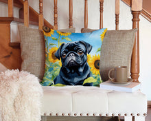Load image into Gallery viewer, Pug in Sunflowers Throw Pillow - 14x14 Decorative Pillow – Art for Your Home &amp; Patio