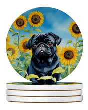 Load image into Gallery viewer, Pug in Sunflowers Large Sandstone Coasters Pack of 4
