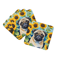 Load image into Gallery viewer, Pug in Sunflowers Coasters - Set of 4 Lightweight Foam, Absorbent Drink Coasters