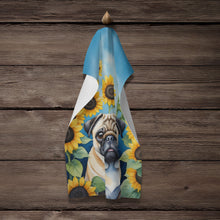 Load image into Gallery viewer, Pug in Sunflowers Kitchen Towel