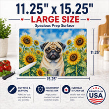 Load image into Gallery viewer, Pug in Sunflowers Cutting Board Tempered Glass Kitchen Cutting Surface, Heat Resistant Chopping Board with Non-Slip Feet, Decorative Food Prep &amp; Serving