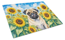 Load image into Gallery viewer, Pug in Sunflowers Cutting Board Tempered Glass Kitchen Cutting Surface, Heat Resistant Chopping Board with Non-Slip Feet, Decorative Food Prep &amp; Serving