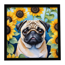 Load image into Gallery viewer, Pug in Sunflowers Framed Metal Print