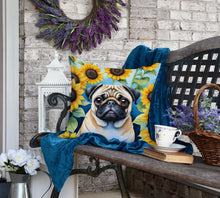Load image into Gallery viewer, Pug in Sunflowers Throw Pillow