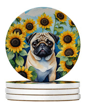 Load image into Gallery viewer, Pug in Sunflowers Large Sandstone Coasters Pack of 4