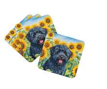 Load image into Gallery viewer, Puli in Sunflowers Coasters - Set of 4 Lightweight Foam, Absorbent Drink Coasters