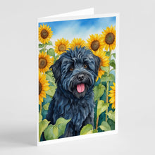 Load image into Gallery viewer, Puli in Sunflowers Greeting Cards - Blank Note Cards – 8-Pack of Artist-Designed Cards with Envelopes