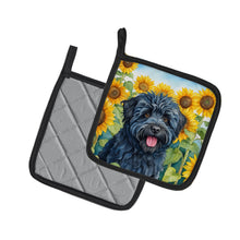 Load image into Gallery viewer, Puli in Sunflowers Pot Holders - Set of 2 Decorative Kitchen Helpers | Made in the USA