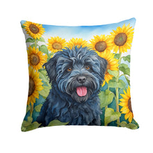 Load image into Gallery viewer, Puli in Sunflowers Throw Pillow - 14x14 Decorative Pillow – Art for Your Home &amp; Patio