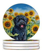 Load image into Gallery viewer, Puli in Sunflowers Large Sandstone Coasters Pack of 4