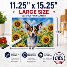 Load image into Gallery viewer, Rat Terrier in Sunflowers Cutting Board Tempered Glass Kitchen Cutting Surface, Heat Resistant Chopping Board with Non-Slip Feet, Decorative Food Prep &amp; Serving