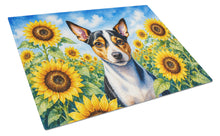 Load image into Gallery viewer, Rat Terrier in Sunflowers Cutting Board Tempered Glass Kitchen Cutting Surface, Heat Resistant Chopping Board with Non-Slip Feet, Decorative Food Prep &amp; Serving