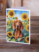 Load image into Gallery viewer, Redbone Coonhound in Sunflowers Greeting Cards - Blank Note Cards – 8-Pack of Artist-Designed Cards with Envelopes