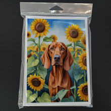 Load image into Gallery viewer, Redbone Coonhound in Sunflowers Greeting Cards - Blank Note Cards – 8-Pack of Artist-Designed Cards with Envelopes