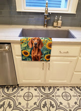 Load image into Gallery viewer, Redbone Coonhound in Sunflowers Kitchen Towel