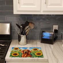 Load image into Gallery viewer, Redbone Coonhound in Sunflowers Cutting Board Tempered Glass Kitchen Cutting Surface, Heat Resistant Chopping Board with Non-Slip Feet, Decorative Food Prep &amp; Serving