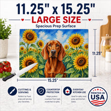 Load image into Gallery viewer, Redbone Coonhound in Sunflowers Cutting Board Tempered Glass Kitchen Cutting Surface, Heat Resistant Chopping Board with Non-Slip Feet, Decorative Food Prep &amp; Serving