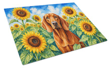 Load image into Gallery viewer, Redbone Coonhound in Sunflowers Cutting Board Tempered Glass Kitchen Cutting Surface, Heat Resistant Chopping Board with Non-Slip Feet, Decorative Food Prep &amp; Serving