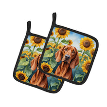 Load image into Gallery viewer, Redbone Coonhound in Sunflowers Pot Holders - Set of 2 Decorative Kitchen Helpers | Made in the USA