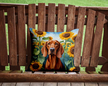 Load image into Gallery viewer, Redbone Coonhound in Sunflowers Throw Pillow - 14x14 Decorative Pillow – Art for Your Home &amp; Patio