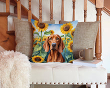 Load image into Gallery viewer, Redbone Coonhound in Sunflowers Throw Pillow - 14x14 Decorative Pillow – Art for Your Home &amp; Patio