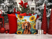 Load image into Gallery viewer, Redbone Coonhound in Sunflowers Throw Pillow - 14x14 Decorative Pillow – Art for Your Home &amp; Patio