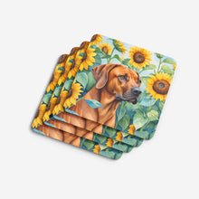 Load image into Gallery viewer, Rhodesian Ridgeback in Sunflowers Coasters - Set of 4 Lightweight Foam, Absorbent Drink Coasters