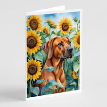 Load image into Gallery viewer, Rhodesian Ridgeback in Sunflowers Greeting Cards - Blank Note Cards – 8-Pack of Artist-Designed Cards with Envelopes