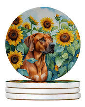 Load image into Gallery viewer, Rhodesian Ridgeback in Sunflowers Large Sandstone Coasters Pack of 4