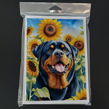 Load image into Gallery viewer, Rottweiler in Sunflowers Greeting Cards - Blank Note Cards – 8-Pack of Artist-Designed Cards with Envelopes