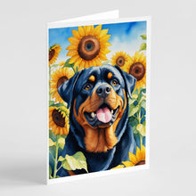 Load image into Gallery viewer, Rottweiler in Sunflowers Greeting Cards - Blank Note Cards – 8-Pack of Artist-Designed Cards with Envelopes