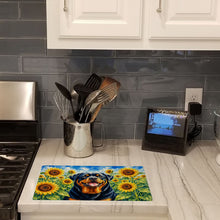 Load image into Gallery viewer, Rottweiler in Sunflowers Cutting Board Tempered Glass Kitchen Cutting Surface, Heat Resistant Chopping Board with Non-Slip Feet, Decorative Food Prep &amp; Serving