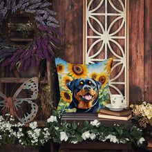 Load image into Gallery viewer, Rottweiler in Sunflowers Throw Pillow - 14x14 Decorative Pillow – Art for Your Home &amp; Patio