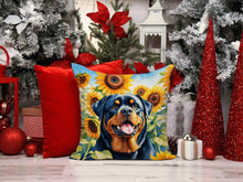 Load image into Gallery viewer, Rottweiler in Sunflowers Throw Pillow - 14x14 Decorative Pillow – Art for Your Home &amp; Patio