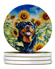 Load image into Gallery viewer, Rottweiler in Sunflowers Large Sandstone Coasters Pack of 4