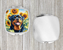 Load image into Gallery viewer, Rottweiler in Sunflowers Compact Mirror – Stylish Purse Mirror with Artistic Covers