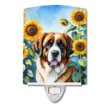 Load image into Gallery viewer, Saint Bernard in Sunflowers Ceramic Night Light