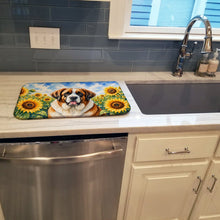 Load image into Gallery viewer, Saint Bernard in Sunflowers Dish Drying Mat Absorbent Dish Drying Mat Pad for Kitchen Counter Dish Drainer Mat for Countertop, 14 x 21", Multicolor