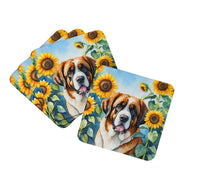 Load image into Gallery viewer, Saint Bernard in Sunflowers Coasters - Set of 4 Lightweight Foam, Absorbent Drink Coasters